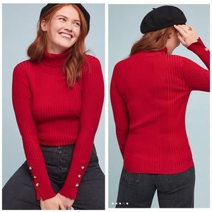 Anthropologie Red Sleeved buttoned Turtleneck